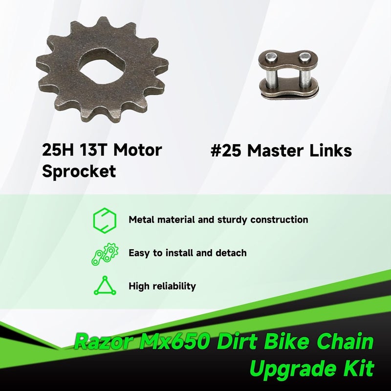 XIKOBY 25H Chain 132 Link 13 Tooth Sprocket Compatible with Razor MX650 MX500 RSF650 SX500 Mcgrath Electric Dirt Bike MY1020 Motor Mini Pit Bike Rocket Scooter Motocross Parts with Chain Tensioner - Image 4